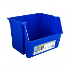 Contenedor reciclaje azul.