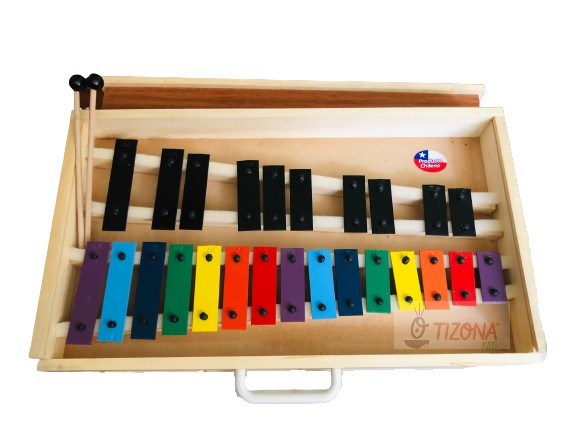 Metalofono Cromático 25 Notas de Color Caja Madera